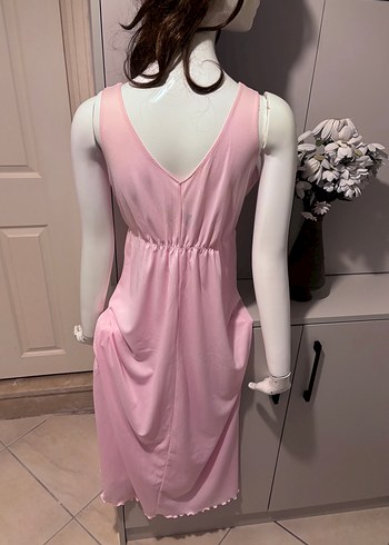 Pembe Uzun kalın askılı Dantel Detaylı Kadın Gecelik - Görsel 5