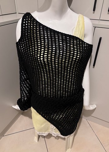 Siyah Örgü Drape Lüks Kadın triko - Görsel 7