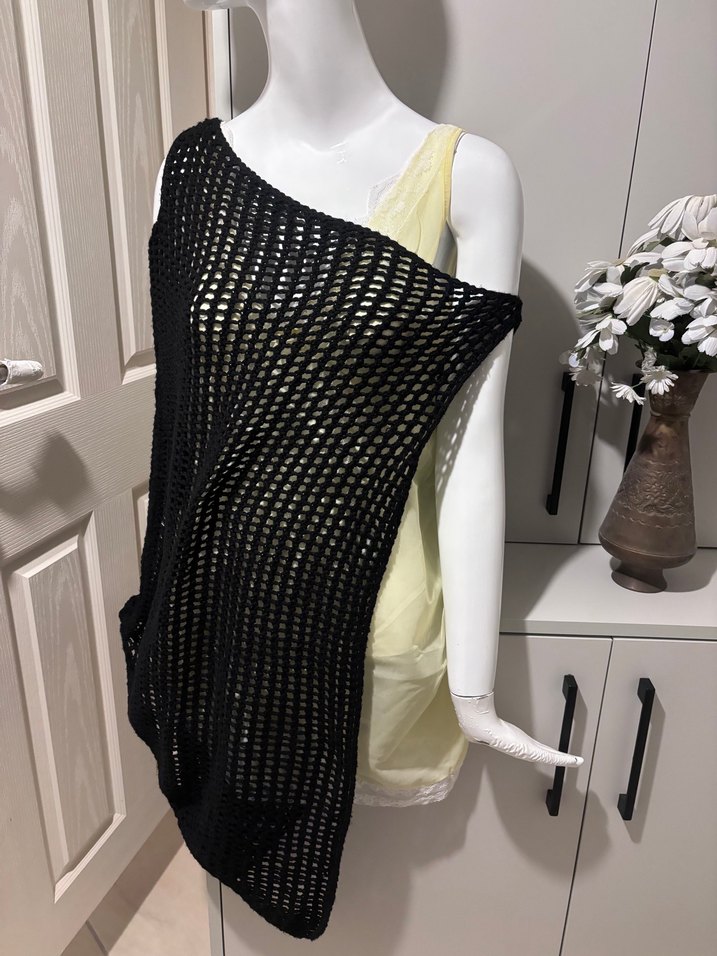 Siyah Örgü Drape Lüks Kadın triko - Görsel 2