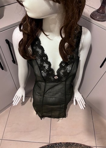 Siyah Dantelli Gotik Midi Gecelik - Görsel 2