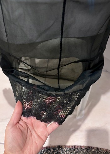 Siyah Dantelli Gotik Midi Gecelik - Görsel 4