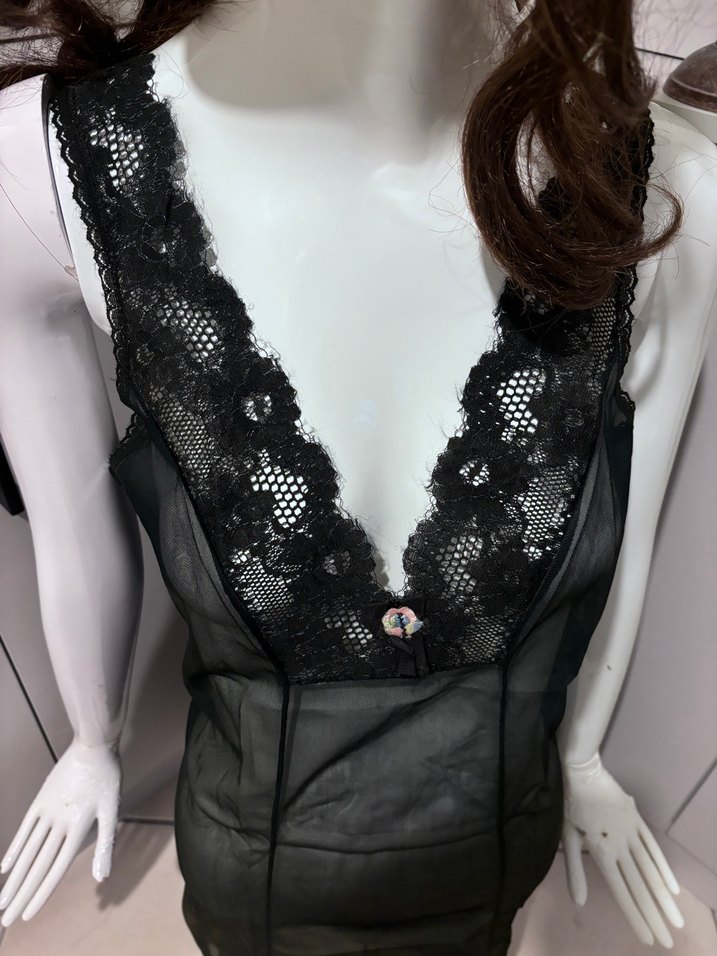 Siyah Dantelli Gotik Midi Gecelik - Görsel 3