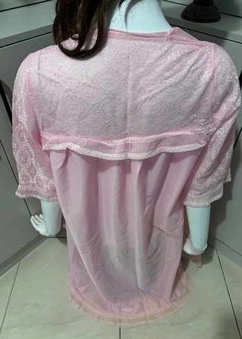 Pembe Vintage Uzun Kollu Kadın Sabahlık - Görsel 5