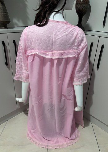Pembe Vintage Uzun Kollu Kadın Sabahlık - Görsel 4