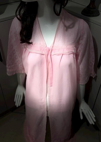 Pembe Vintage Uzun Kollu Kadın Sabahlık - Görsel 3