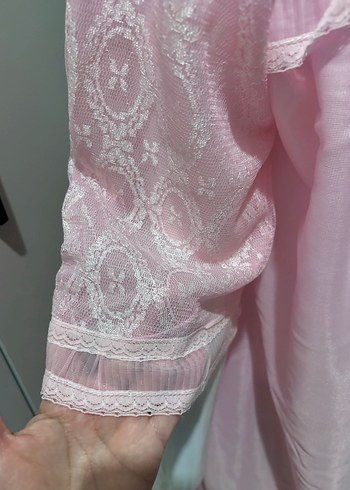 Pembe Vintage Uzun Kollu Kadın Sabahlık - Görsel 8