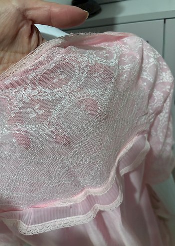 Pembe Vintage Uzun Kollu Kadın Sabahlık - Görsel 6