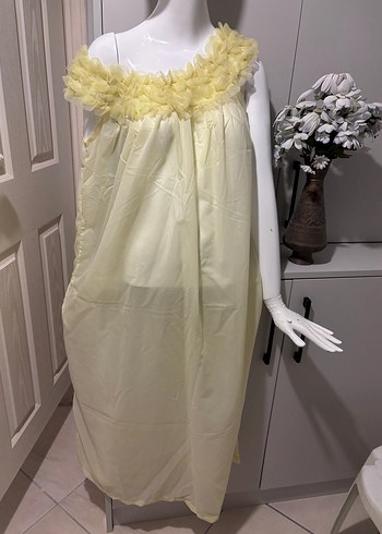 Sarı Uzun Kollu Bohem Vintage Kadın Gecelik - Görsel 6