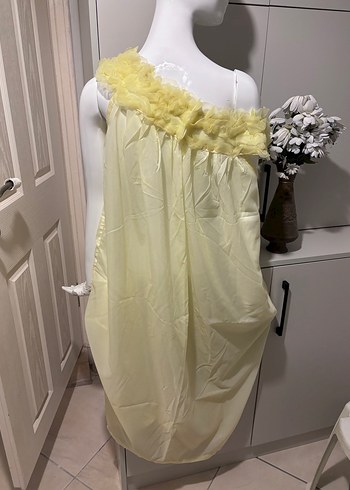 Sarı Uzun Kollu Bohem Vintage Kadın Gecelik - Görsel 3