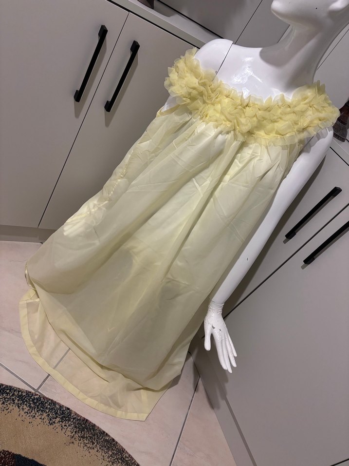 Sarı Uzun Kollu Bohem Vintage Kadın Gecelik - Görsel 5