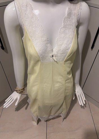 Sarı Vintage Bohem Mini Gecelik - Görsel 2