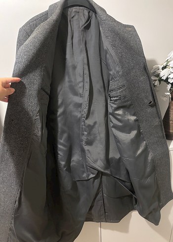 Düğmeli Gri Yün Erkek Kaban - Görsel 8