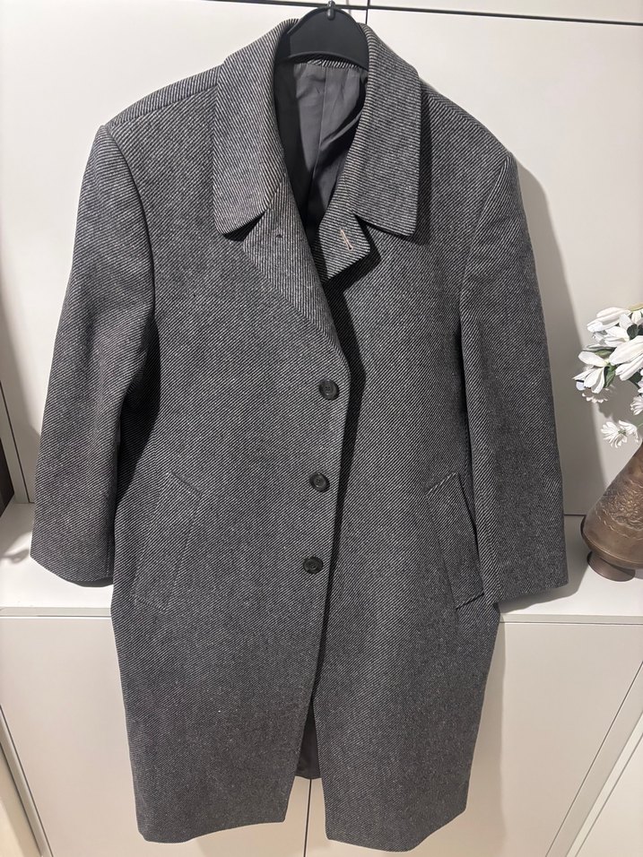 Düğmeli Gri Yün Erkek Kaban - Görsel 2