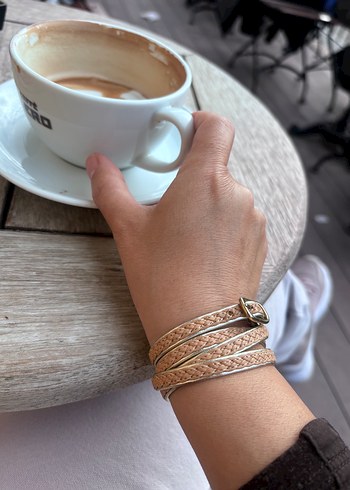 Bej Yılan Desenli Tokalı Bohem Bileklik - Görsel 3