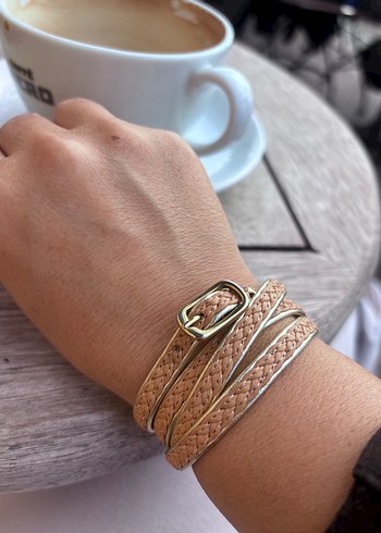 Bej Yılan Desenli Tokalı Bohem Bileklik - Görsel 4