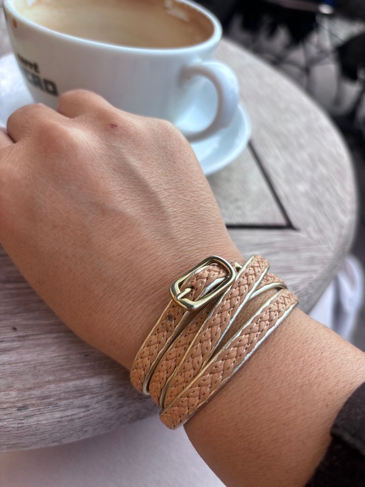 Bej Yılan Desenli Tokalı Bohem Bileklik - Görsel 4