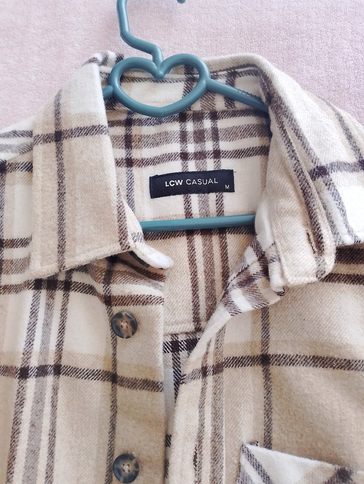 Bej Ekose Düğmeli Erkek Gömlek - Görsel 2