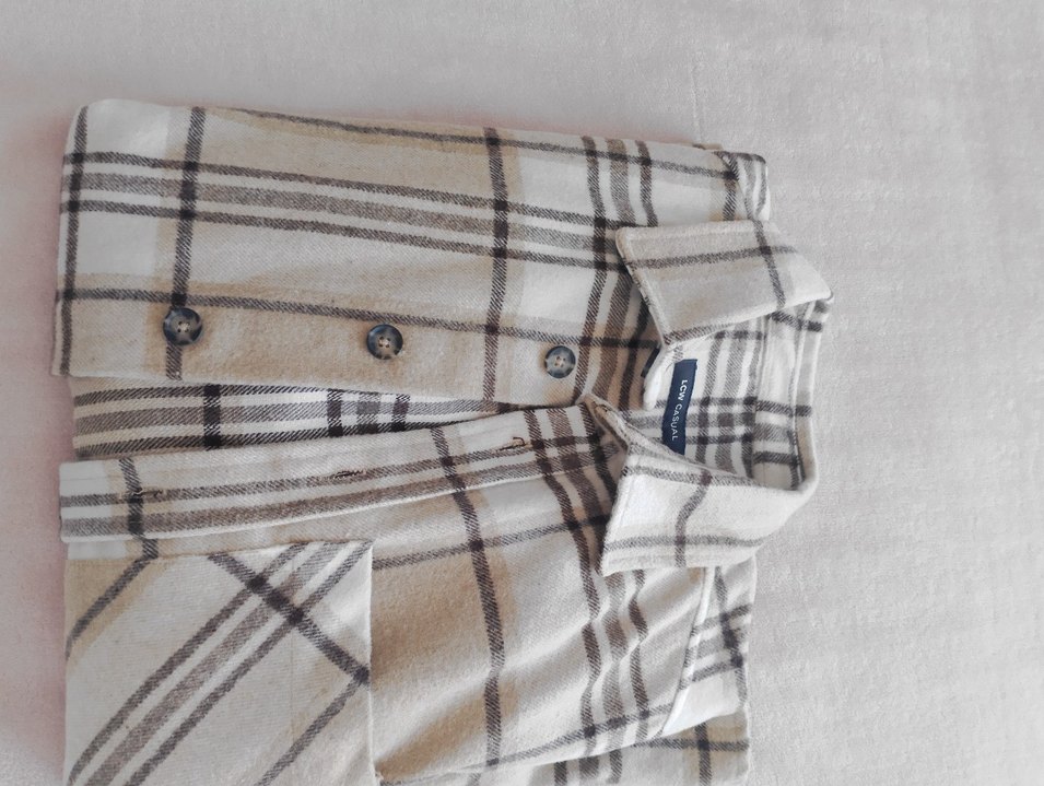 Bej Ekose Düğmeli Erkek Gömlek - Görsel 3