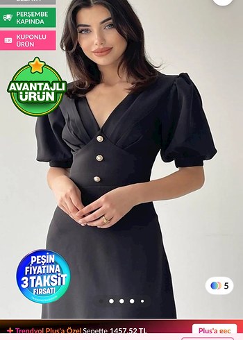 Trendyol & Milla V Yaka Düğmeli Siyah Midi Kadın Elbise