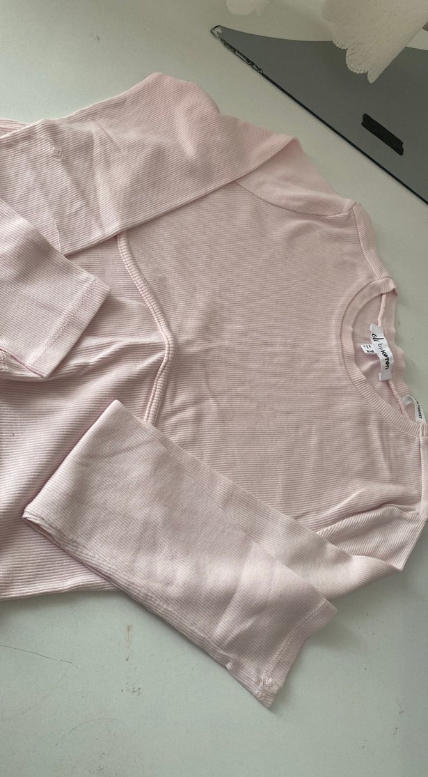 Pembe Uzun Kollu Pamuklu bluz - Görsel 2