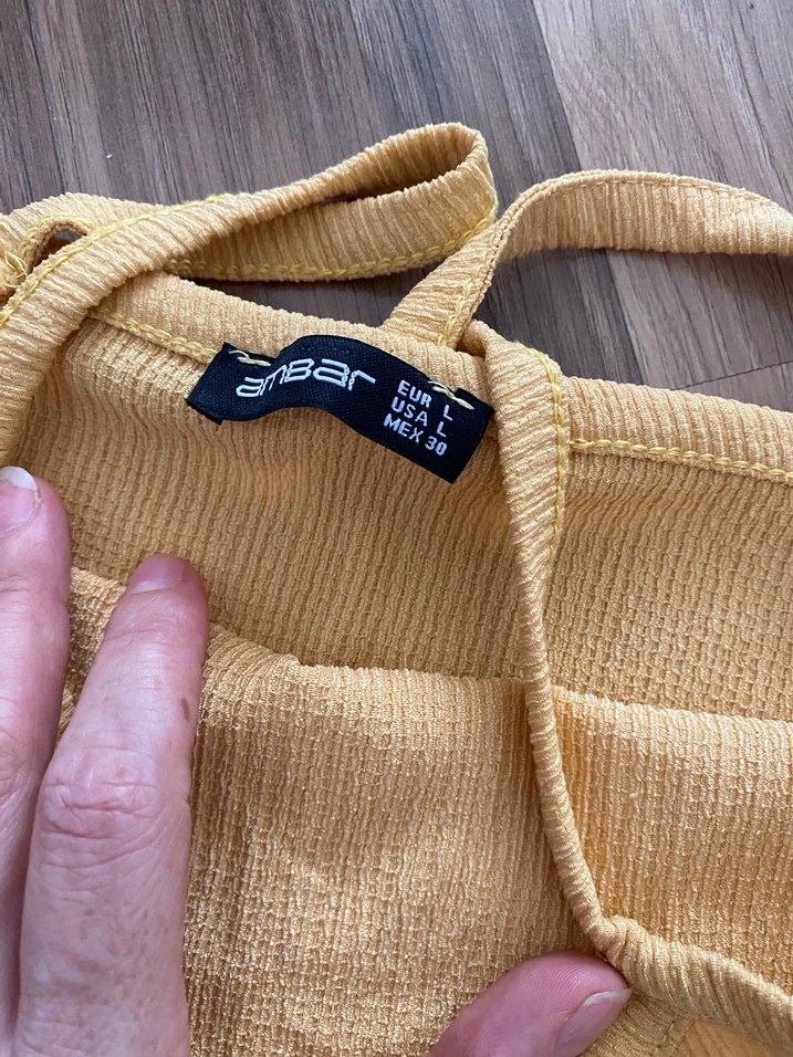 Sarı Keten Mini Askılı Tulum - Görsel 4