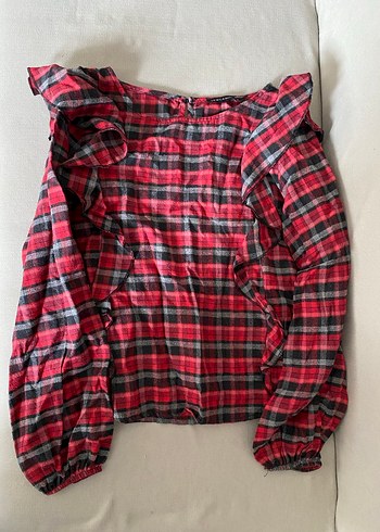 Kareli fırfırlı bluz - Görsel 3