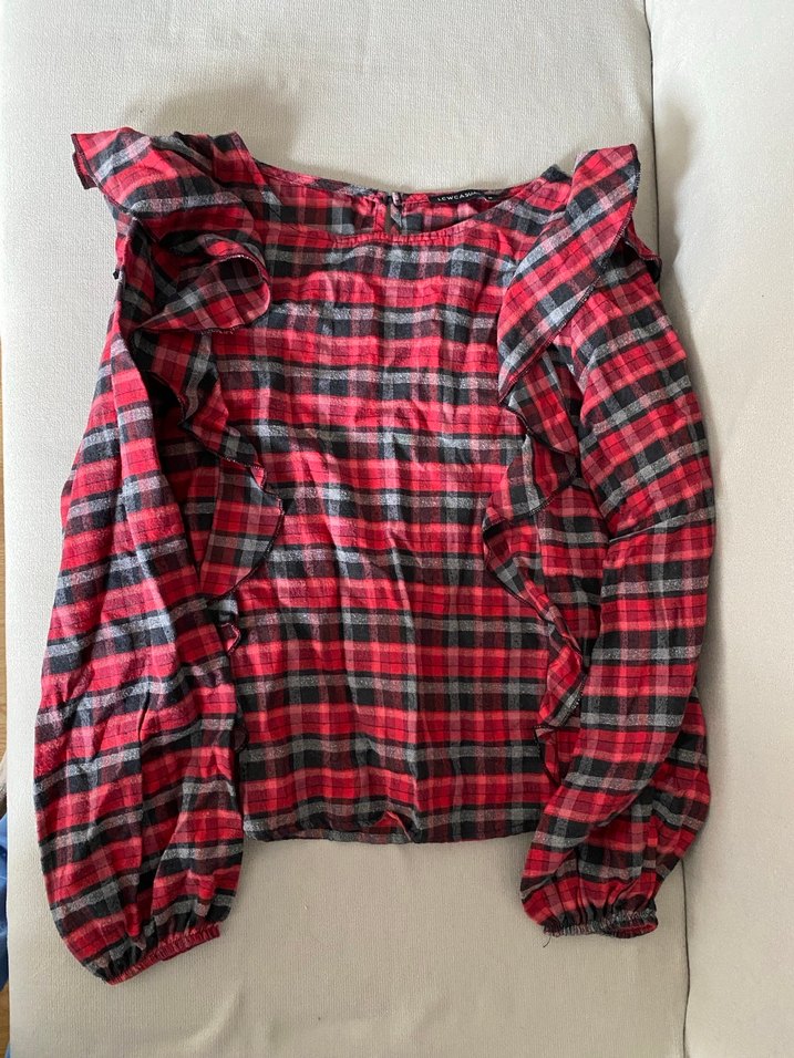 Kareli fırfırlı bluz - Görsel 3