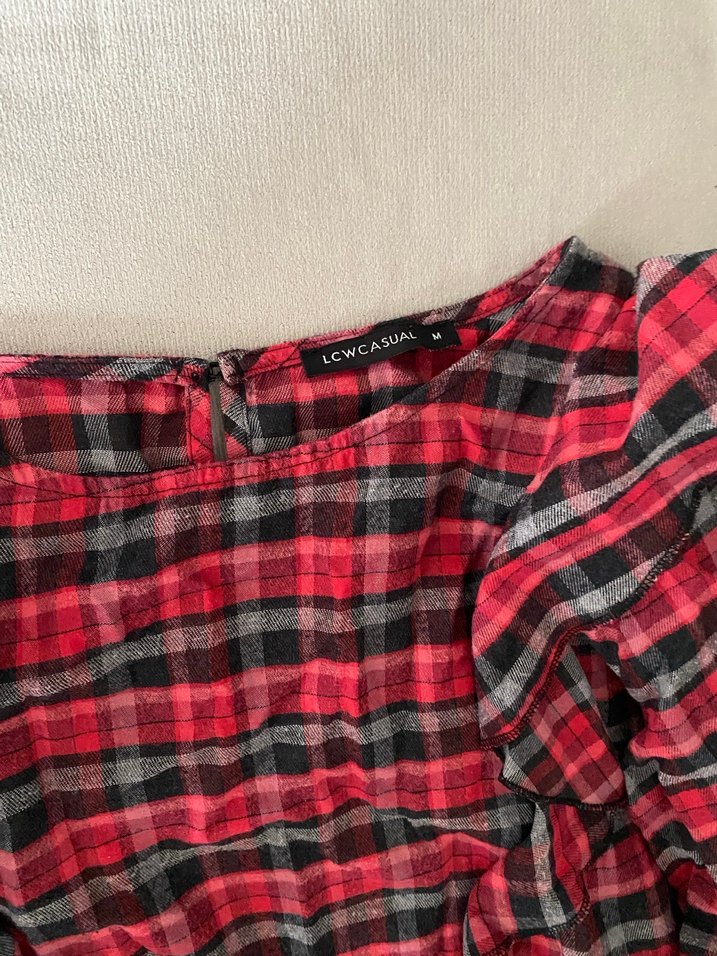 Kareli fırfırlı bluz - Görsel 4