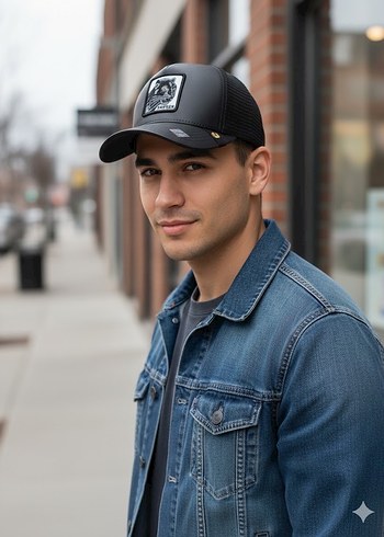 Siyah Biker Tarzı Erkek Şapka - Görsel 2