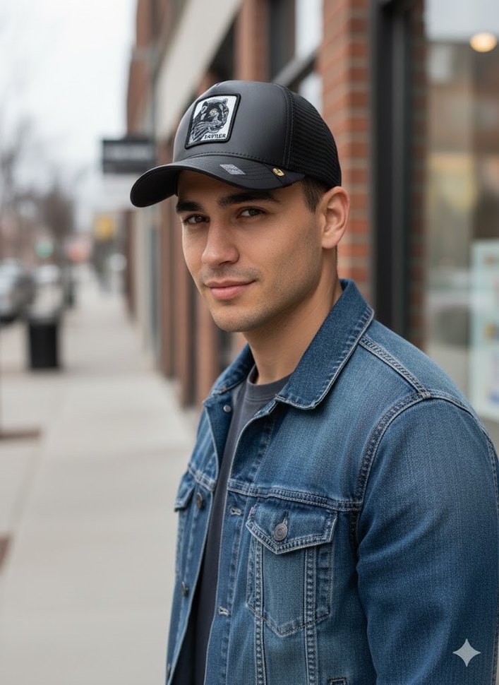 Siyah Biker Tarzı Erkek Şapka - Görsel 2