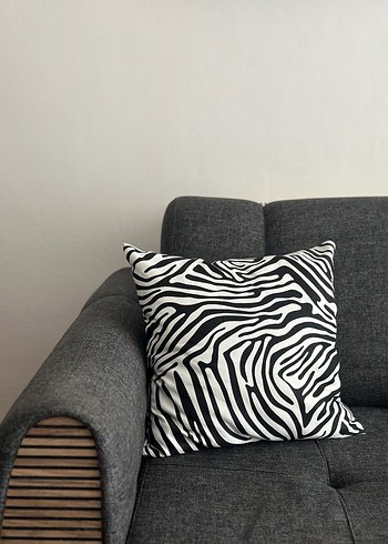 Gri Zebra Desenli Dekoratif kırlent kılıfı - Görsel 5