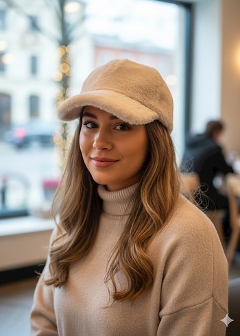 Kürklü Bej Kadın Şapka - Görsel 3