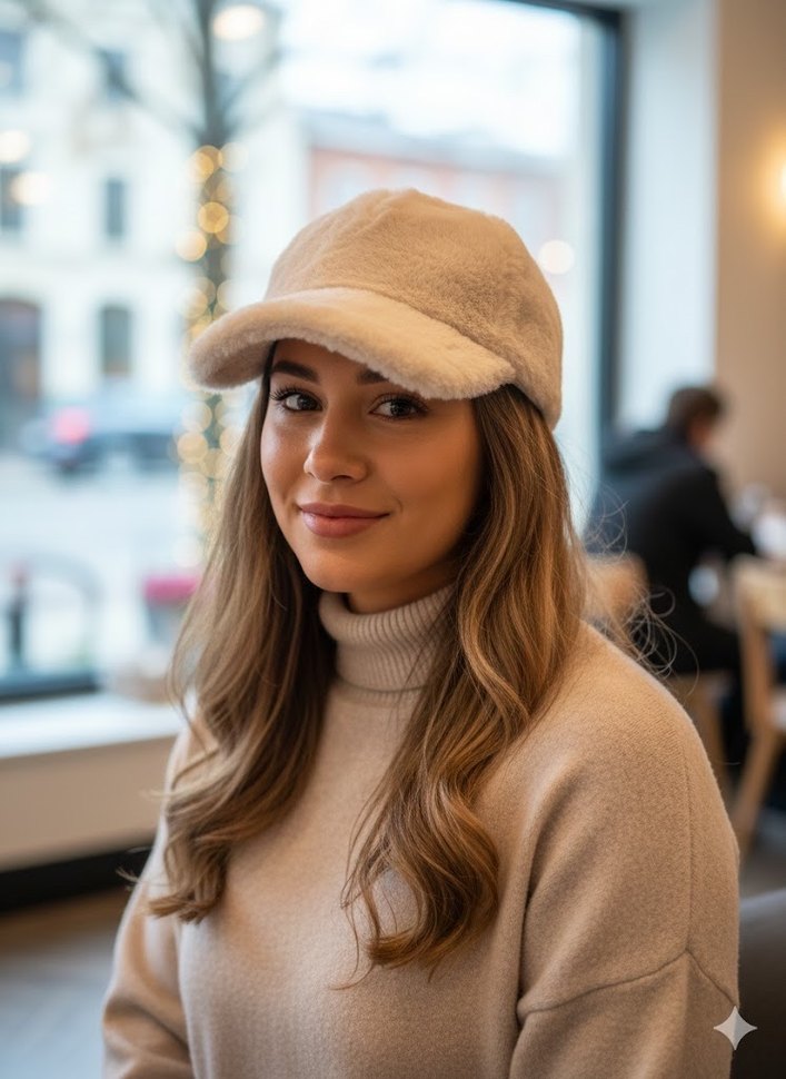 Kürklü Bej Kadın Şapka - Görsel 3