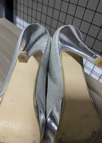Abentiny Gri Simli Stiletto Topuklu Kadın Abiye Ayakkabı