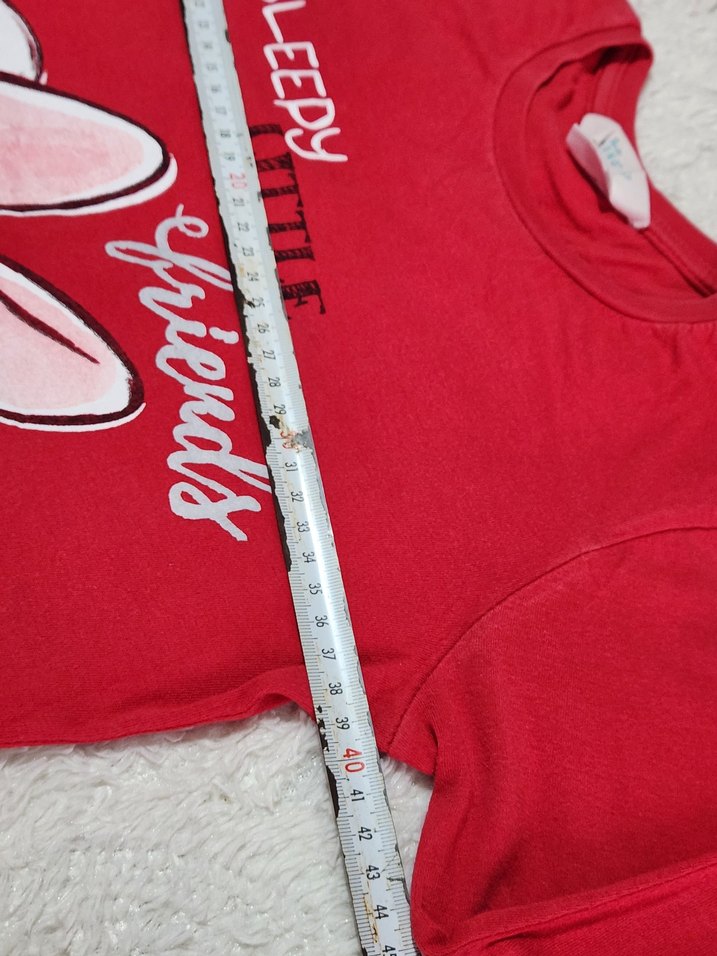 Kız Çocuk Kırmızı Baskılı Pamuklu Tişört - Görsel 4