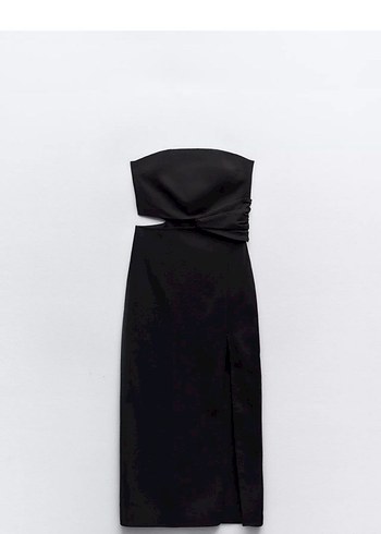 Zara Siyah Straplez Midi Elbise