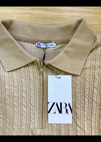 l Beden ZARA Bej Örgü Polo Tişört