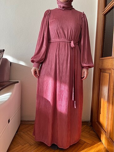 Tesettür elbise abiye gül kurusu