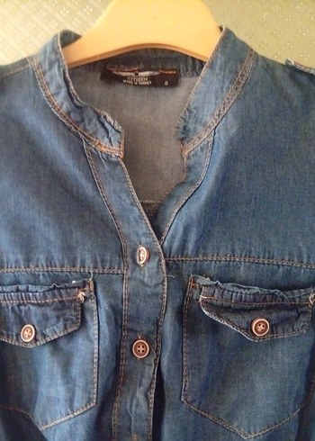 Düğmeli V Yaka Uzun Kollu Kot Elbise - Görsel 4