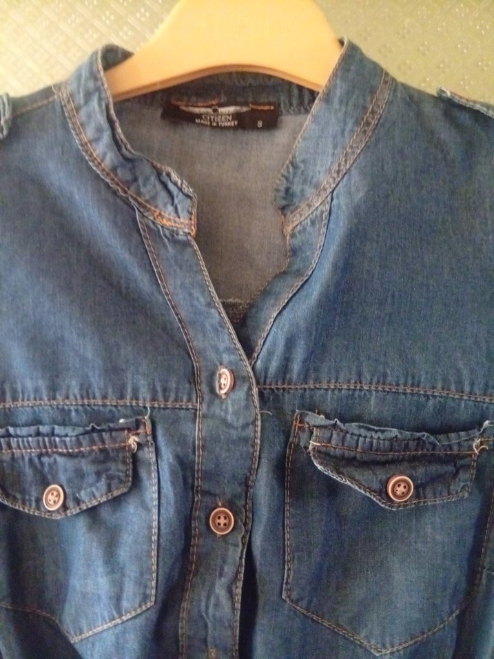 Düğmeli V Yaka Uzun Kollu Kot Elbise - Görsel 4