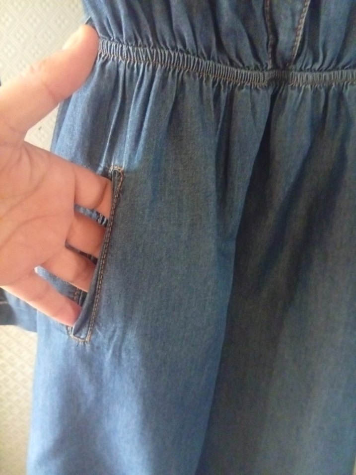 Düğmeli V Yaka Uzun Kollu Kot Elbise - Görsel 5