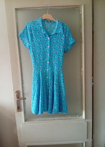 Mavi Düğmeli Midi Elbise - Görsel 2