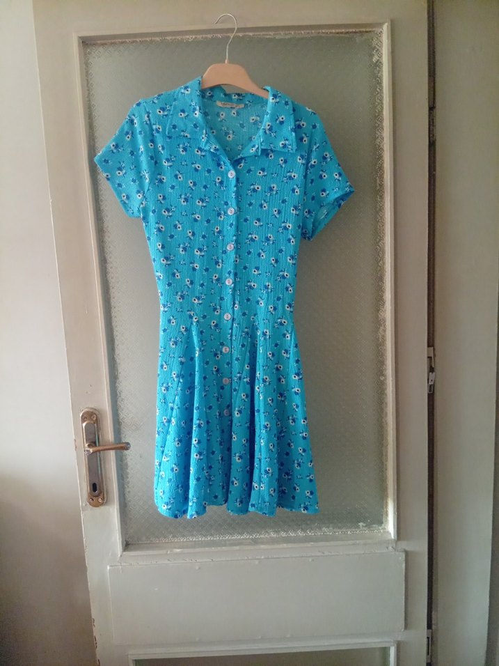 Mavi Düğmeli Midi Elbise - Görsel 2