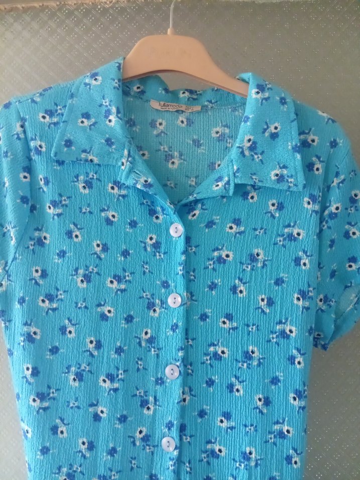 Mavi Düğmeli Midi Elbise - Görsel 3