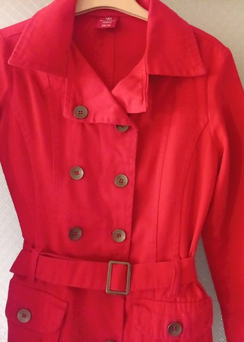 Parlak Kırmızı Kadın Trençkot - Görsel 2