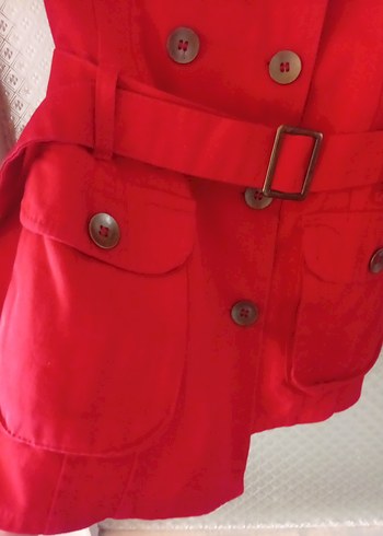 Parlak Kırmızı Kadın Trençkot - Görsel 4