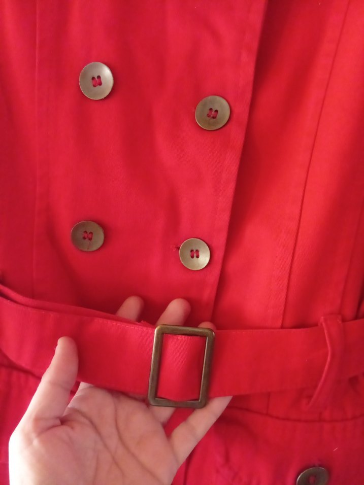 Parlak Kırmızı Kadın Trençkot - Görsel 5