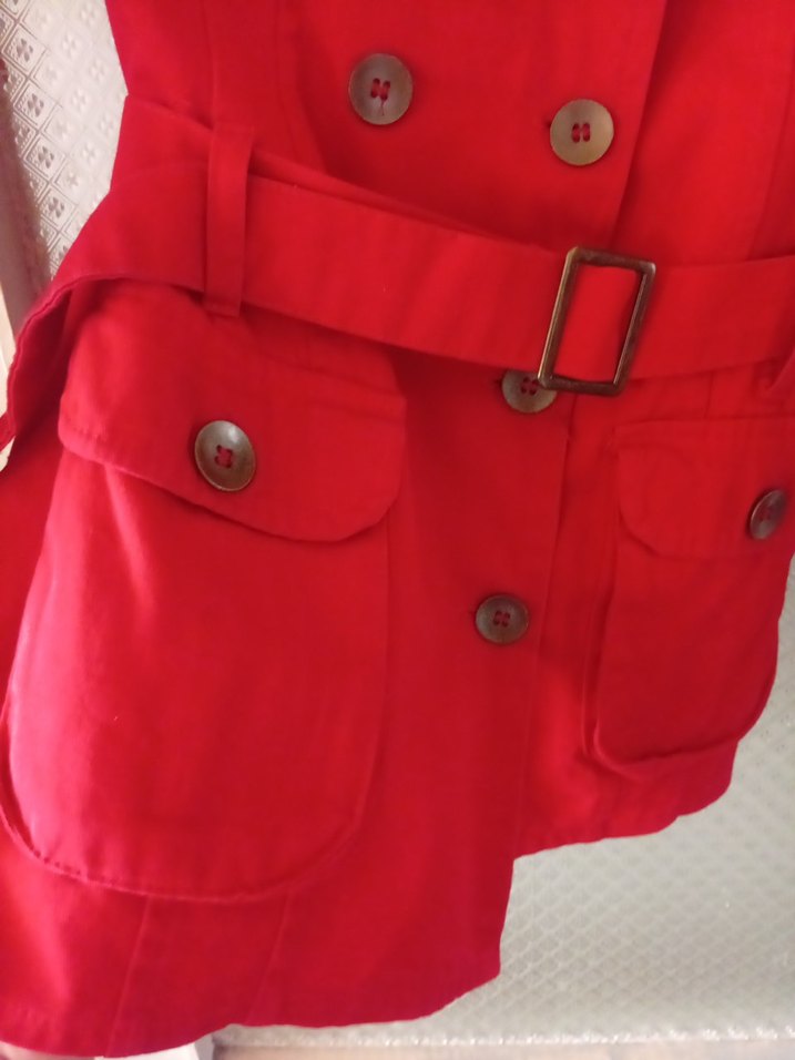 Parlak Kırmızı Kadın Trençkot - Görsel 4
