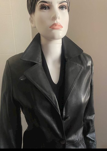 Kadın Siyah Deri Uzun Ceket - Görsel 2