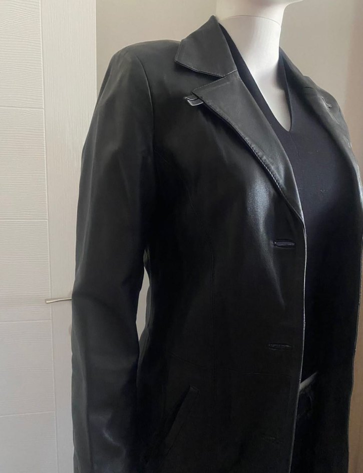 Kadın Siyah Deri Uzun Ceket - Görsel 3
